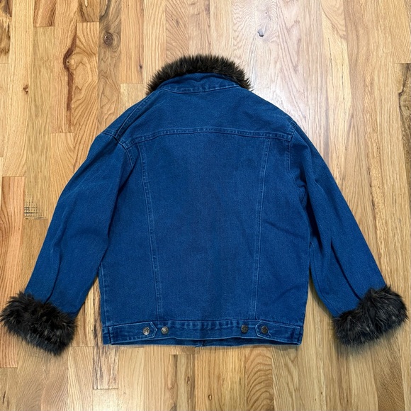 Painted Pony Vintage Blue Denim Jacket Faux Fur Collar Cuffs USA Made M - Picture 6 of 6